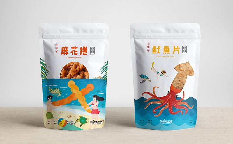 小零食包裝設(shè)計,用插畫的形式為兩種產(chǎn)品設(shè)計包裝